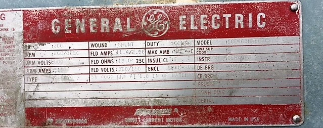 300 hp General Electric DC Motor 260/1250 Rpm