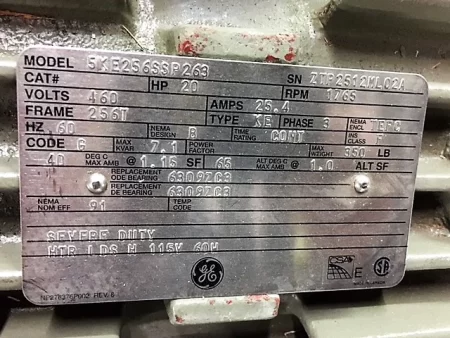 20 hp General Electric 1765rpm 460v frame 256T New Storeroom Spare