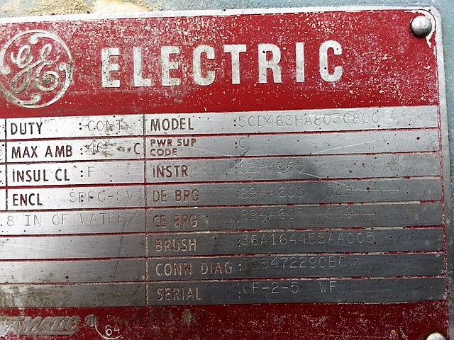 300 hp General Electric DC Motor 260/1250 Rpm