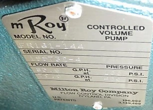 Milton Roy Metering Pump Model FR161-144 Unused Condition