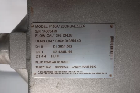 Micromotion Mass Flow Sensor Model F100A128CRBAEZZZX size 1″ , Unused Condition