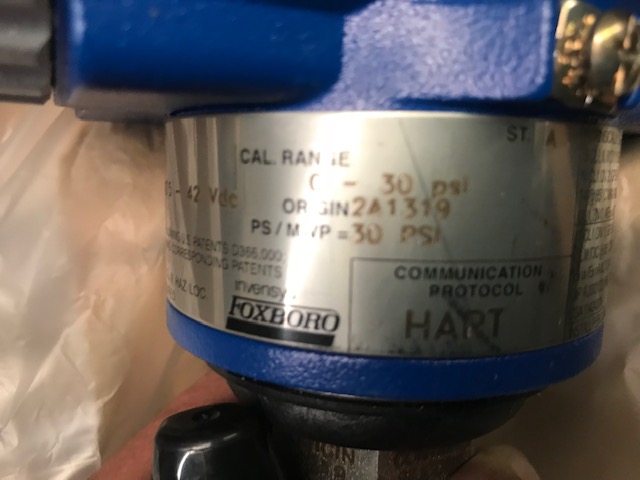 Foxboro IGP10-T22C1F-M1L1 Pressure Transmitter , Cal. Range 0-30 psi , Unused Condition