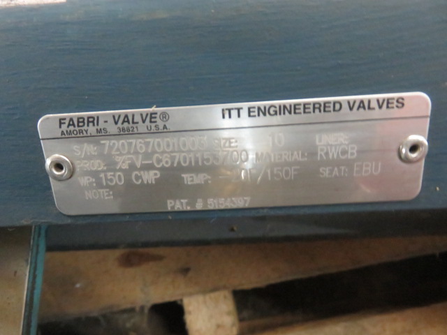 10″ 150# Fabri-Valve Knife Gate Valve Air Operated , Unused Condition