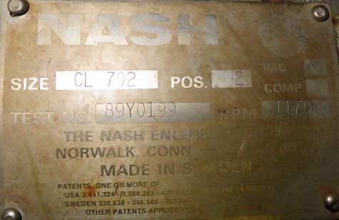 Nash Vacuum Pump size CL702 Stainless Material