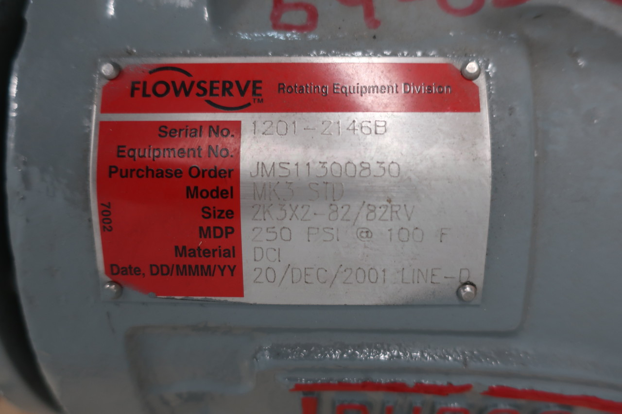 Durco Flowserve Pump model Mark 3 STD size 2K3x2-82/82RV Unused Condition
