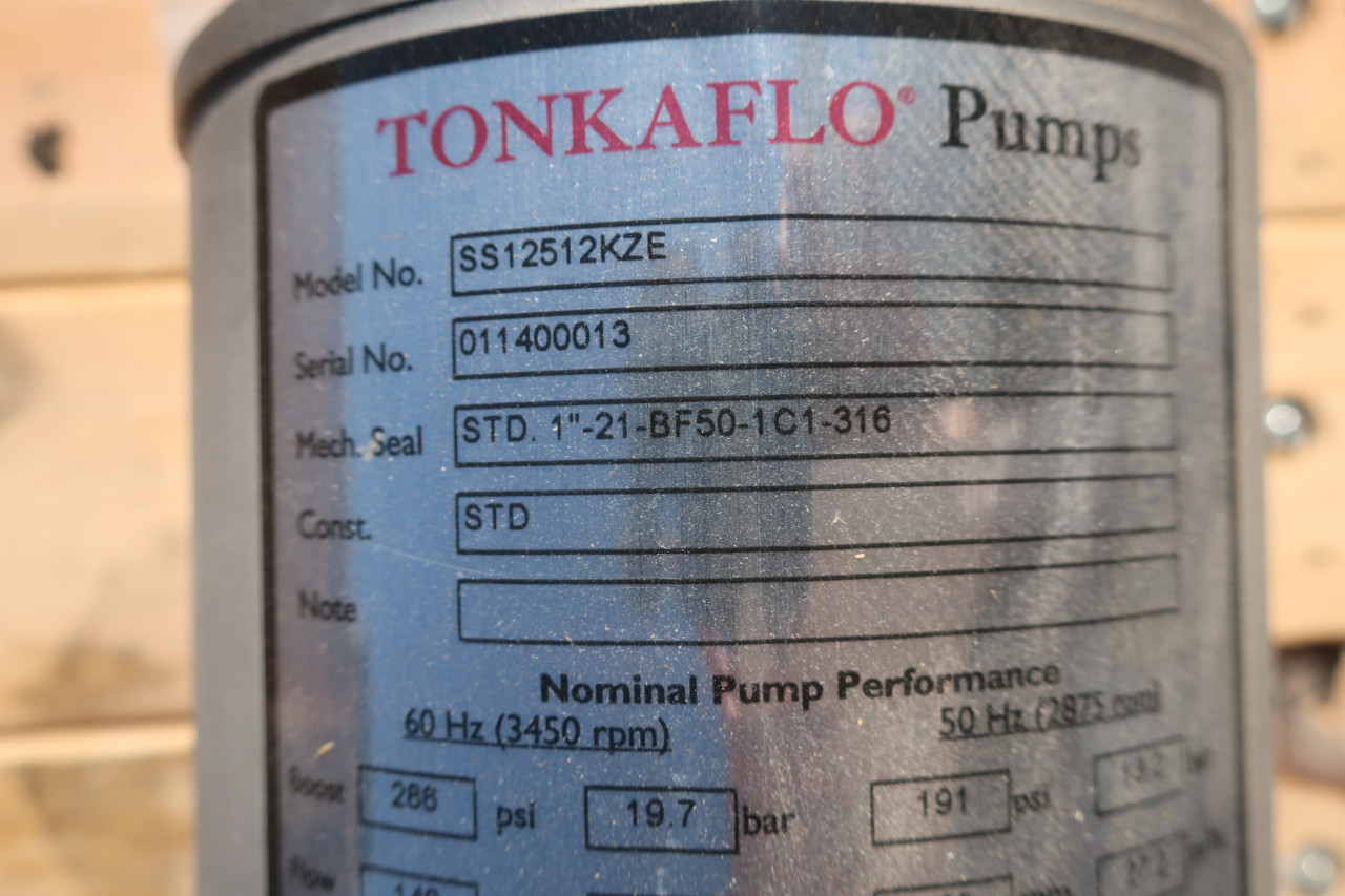 TonkaFlo Pump Model SS12512KZE , Unused Condition