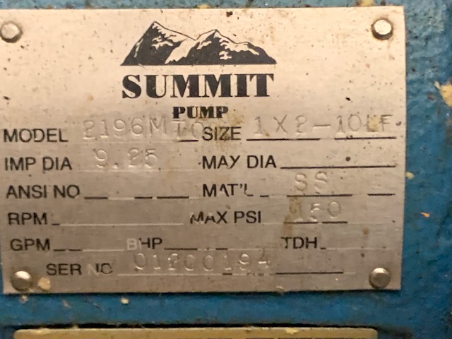 Summit 2196 MTO size 1×2-10LF Stainless Steel Pump