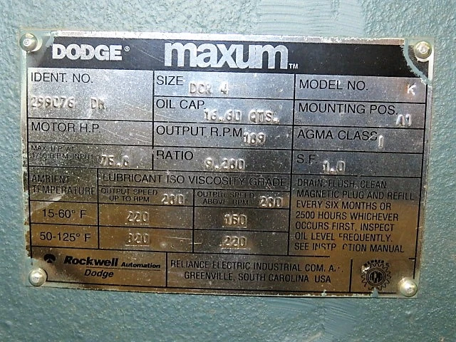 Dodge Maxum Gear Reducer Size DCR4 Ratio 9,280