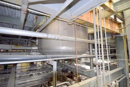 Mason Steel Tank, Approximately 2,500 Gallons, Stainless Steel, Vertical.