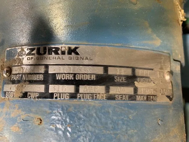 Dezurik 12″ type PPE Basis Weight Valve, 316 Material