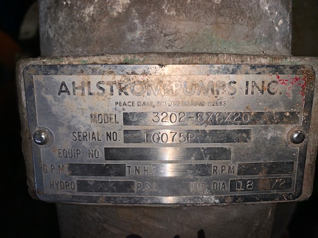 Warren / Ahlstrom pump model 3202 size 8x6x20 Stainless Steel