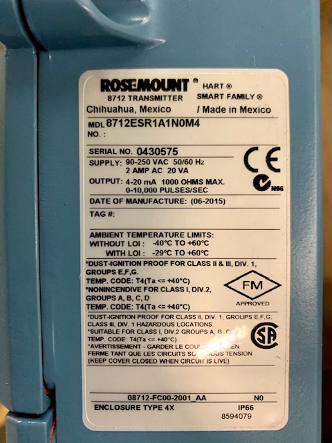 Rosemount 8712ESR1A1N0M4 Remote Mount Magnetic Flowmeter System