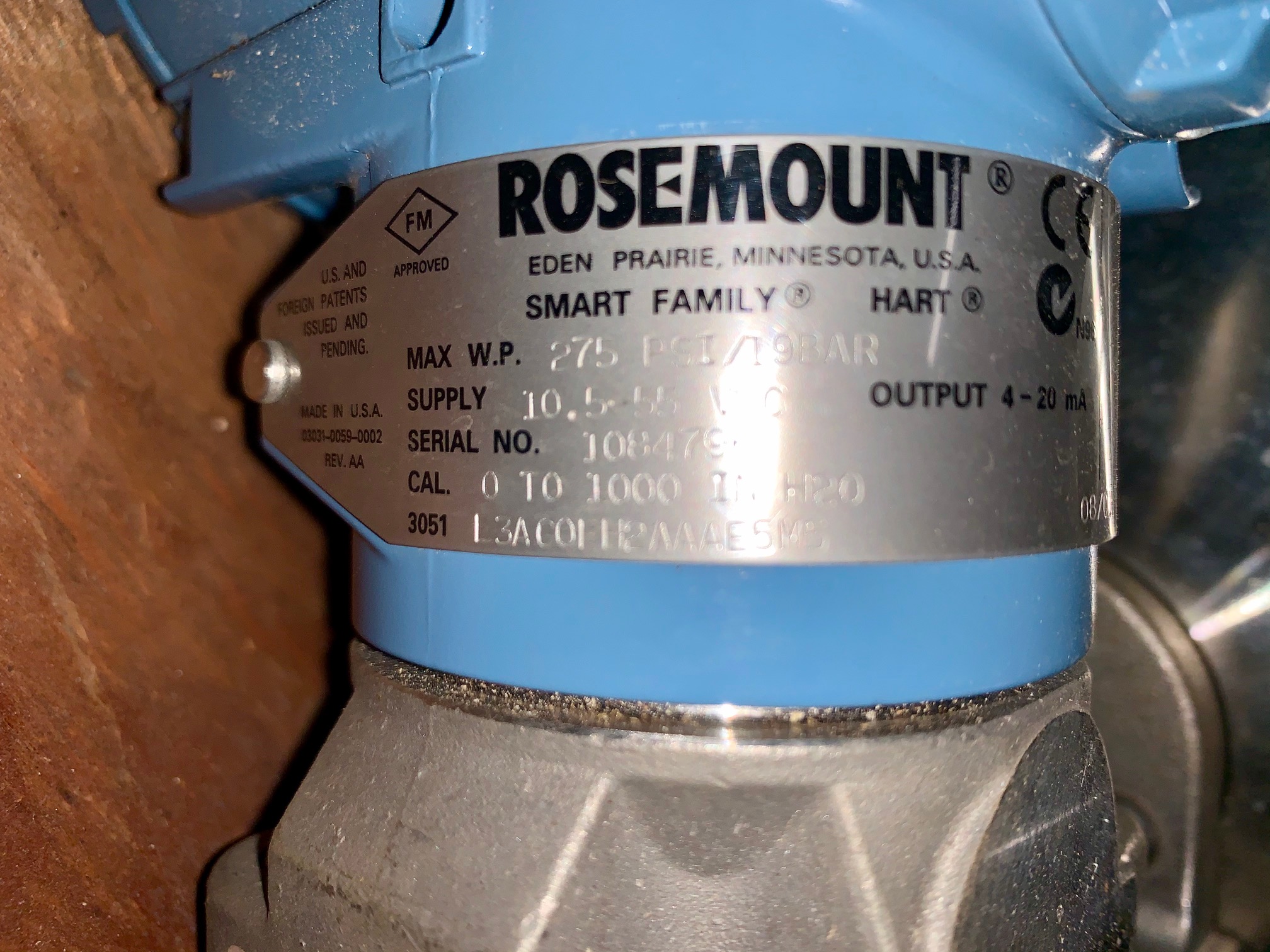 Rosemount 3051L3AC0FH2AAAE5M5 Cal. 0-1000″ H2O size 3″-150# Unused
