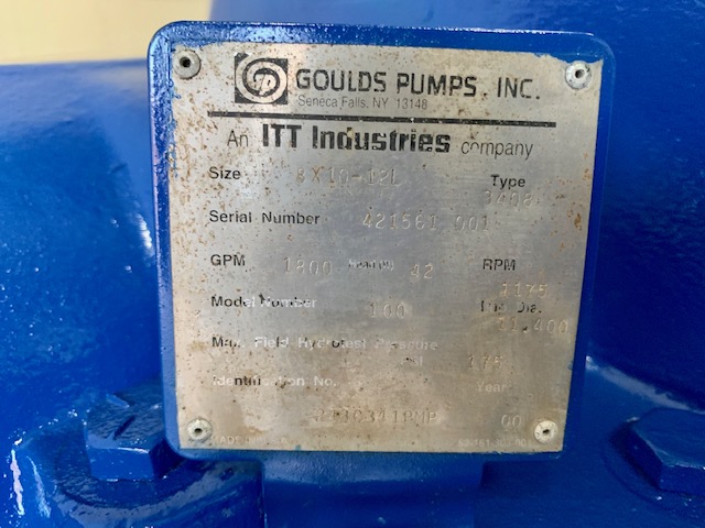 Goulds ITT pump type 3408 model 100 size 8×10-12L with base and motor