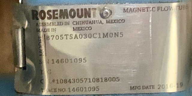 3″ Rosemount Magntic Flowtube Model 8705TSA030C1M0N5 New Storeroom Spare