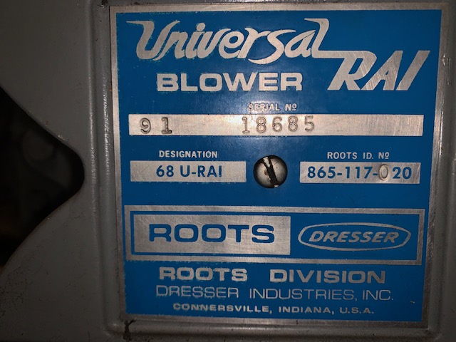 Roots Dresser Universal RAI Blower Designation 68 U-RAI Unused Condition!