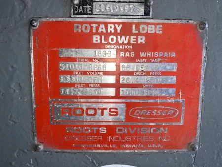 Roots Dresser Rotary Lobe Blower Model 1833 RAS WhispAir Rebuilt Condition