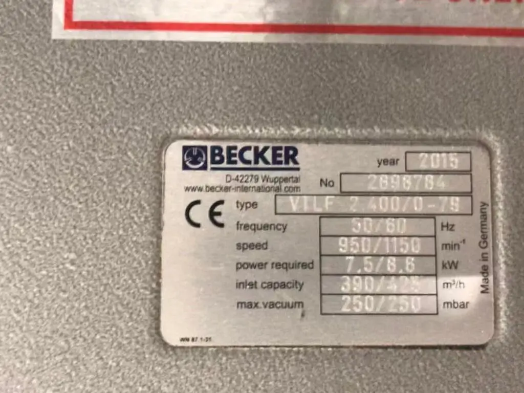 Becker Model VTLF2.400/0-79 Rotary Vane Vacuum Pump with motor
