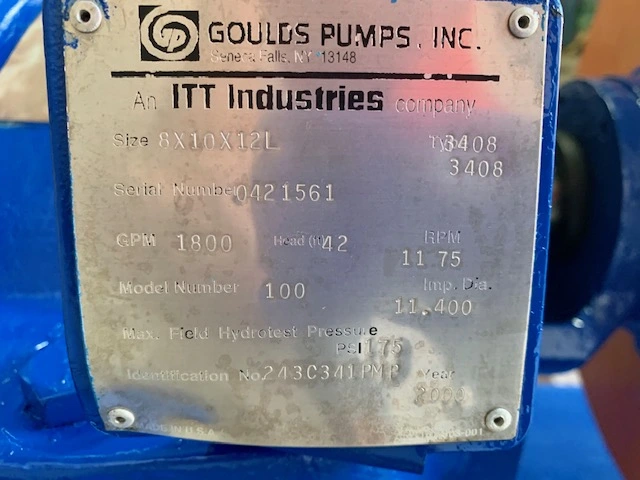 Goulds pump model 3408 size 8×10-12L with base and motor