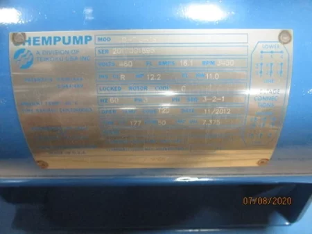 TEIKOU USA INC. Chempump G Series Stainless Steel Sealless Leakproof Canned Motor Pump, Size 1-3/4″ x 2″ UNUSED