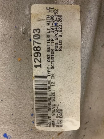 12” butterfly, lever operator, rubber lined, New Storeroom Spare