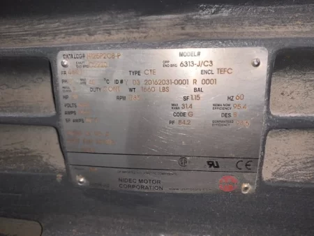 125 Hp 1785 Rpm 460v 444T US Motors AC Motor, Unused