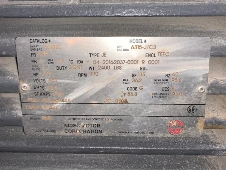 200 Hp 1190 Rpm 460v 449T US Motors AC Motor, Unused
