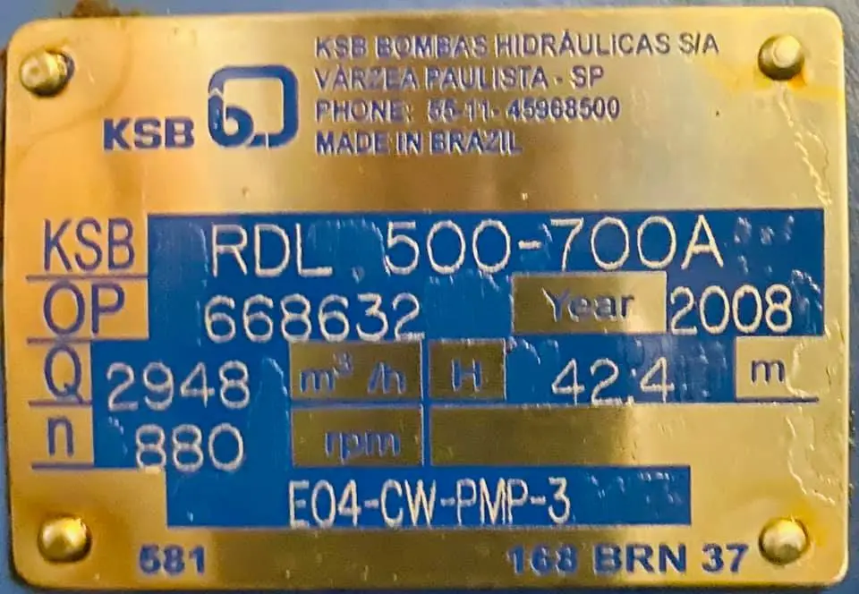 KSB Split Case Pump Model RDL 500-700A