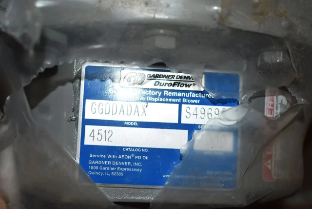 Gardner Denver DuroFlow 4512 GGDDADAX Positive Displacement Blower 4000 RPM (REBUILT BY GARDNER DENVER)