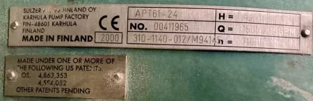 Ahlstrom Sulzer APT 61-24 Pump, A890 Stainless Steel