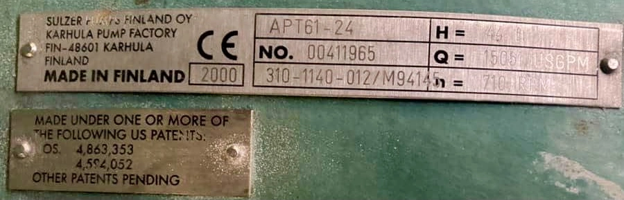 Ahlstrom Sulzer APT 61-24 Pump, A890 Stainless Steel