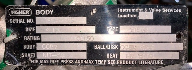 4″ V150 V-Ball Body Control Valve, New Storeroom Spare
