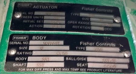 12″ V150 Fisher V-Ball Control Valve, New Storeroom Spare