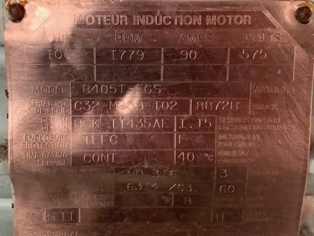 100HP BBC AC Motor, 1779rpm, 575 volts, 90 Amps, 405T Frame