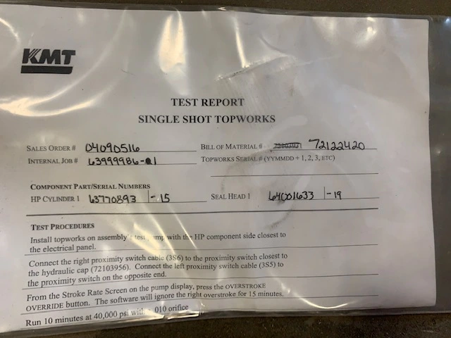 KMT WaterJet HP Cylinder 1; New Storeroom Spare