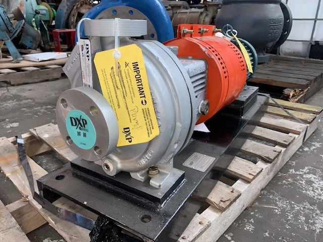 DXP 1×1.5-8 Stainless Steel pump with base and motor, Unused Spare Store Room