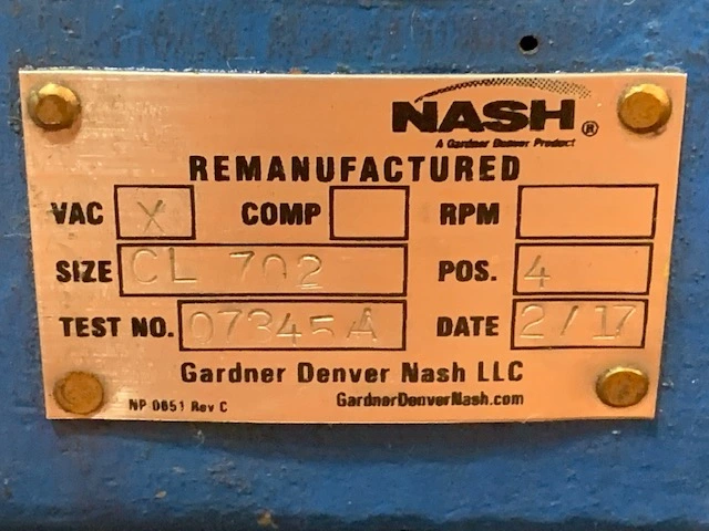 Nash Vacuum Pump size CL702 , Remanufactured