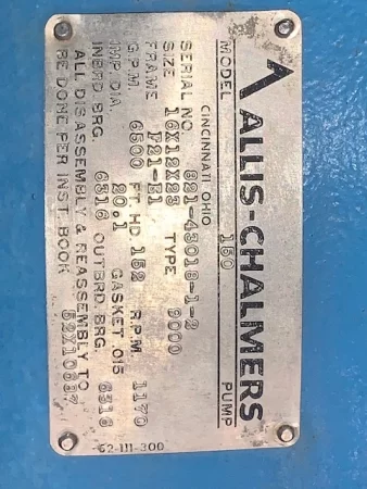 ITT Allis Chalmers type 9000 size 16×12-23 Pump