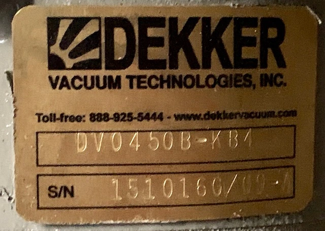 Dekker DV0450B/KB4 Single Stage Bare Shaft Liquid Ring Vacuum Pump New Storeroom Spare