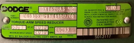 Dodge TXT625AT Torque Arm Speed Reducer, New Storeroom Spare