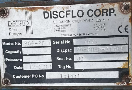 Discflo model 806-20 Stainless Steel Pump