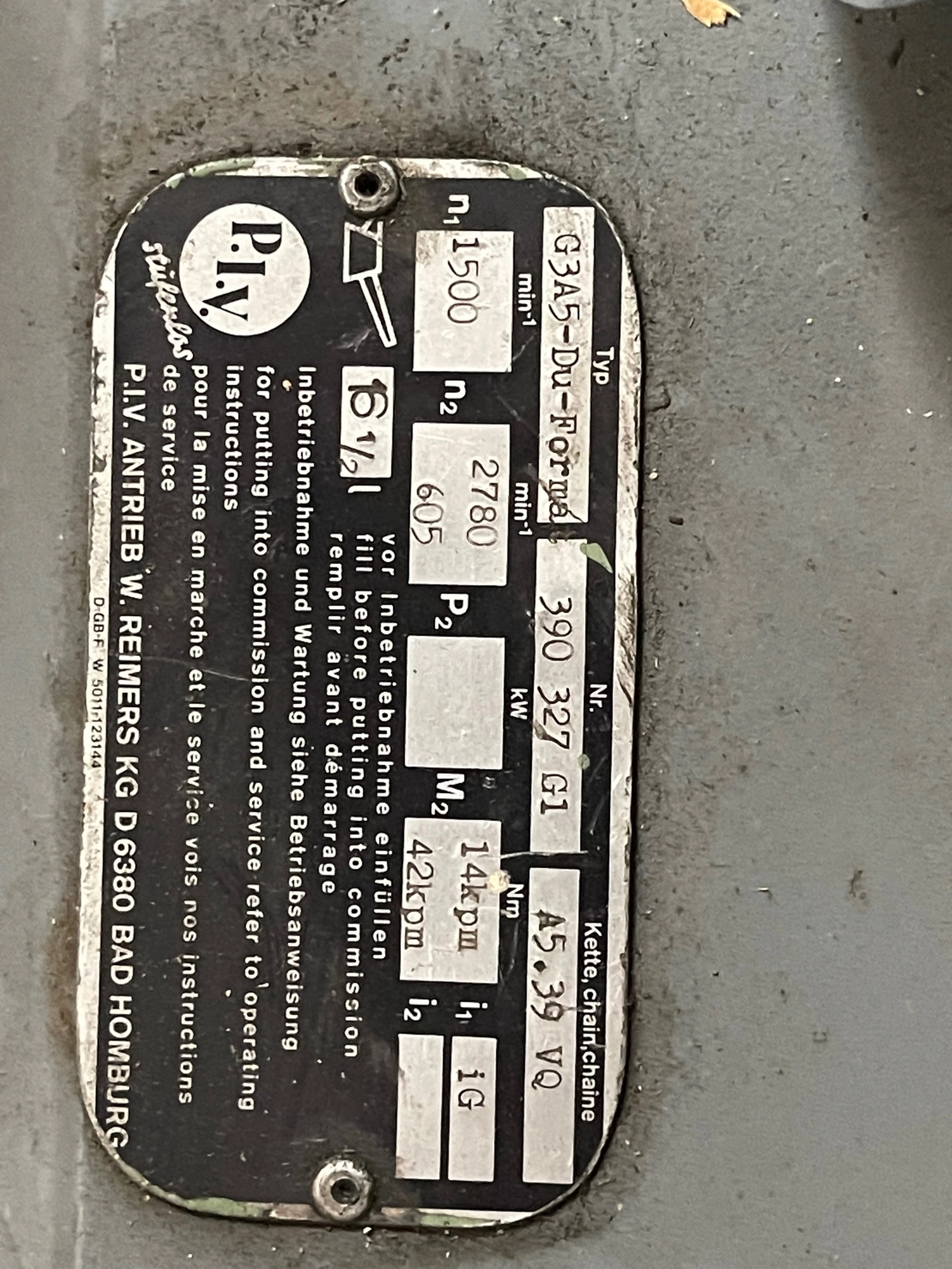 PIV G3A5-DU-Format Gear Reducer