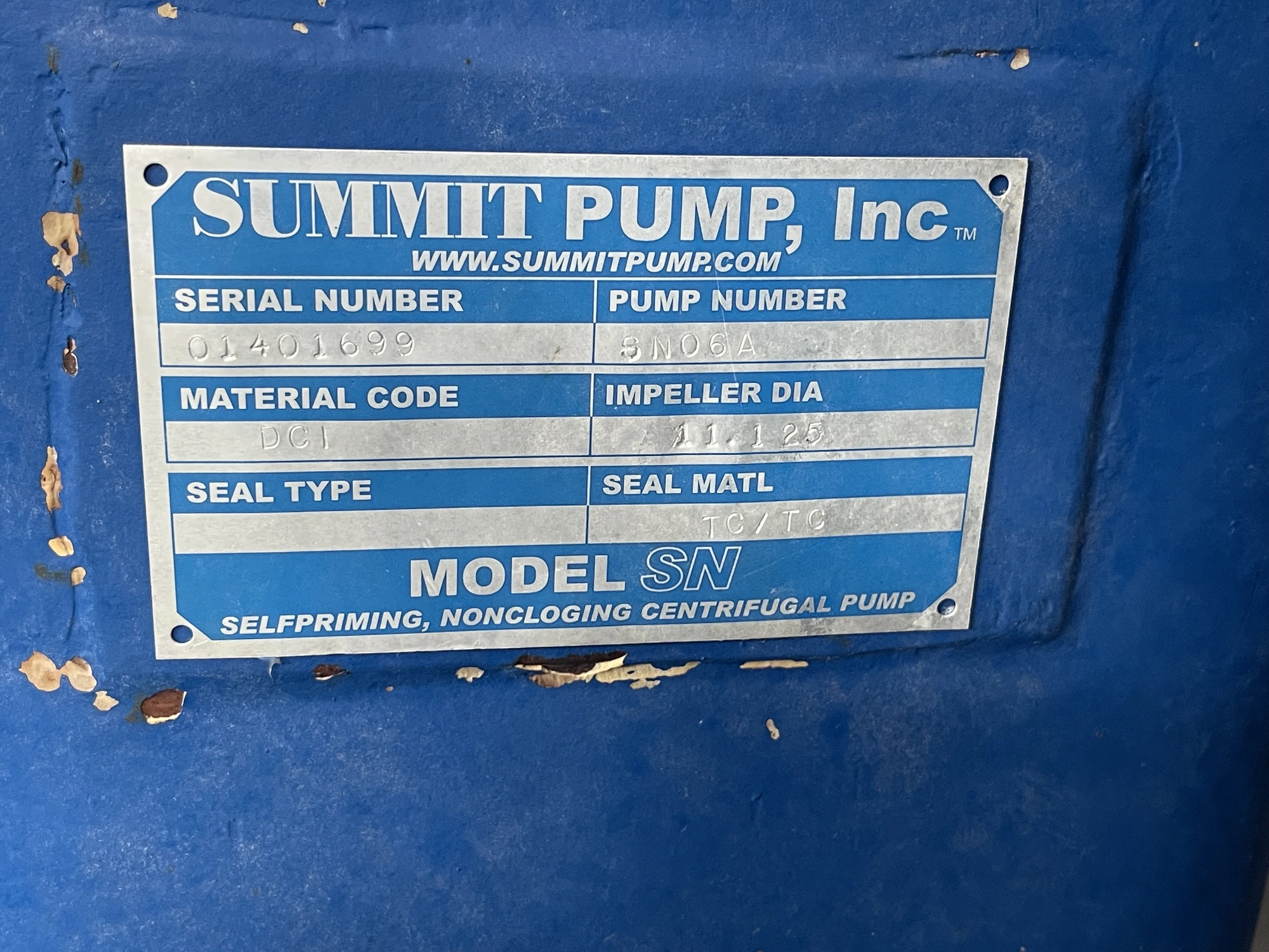 Summit Selfpriming Non Cloging Centrifugal Pump Model SN06A