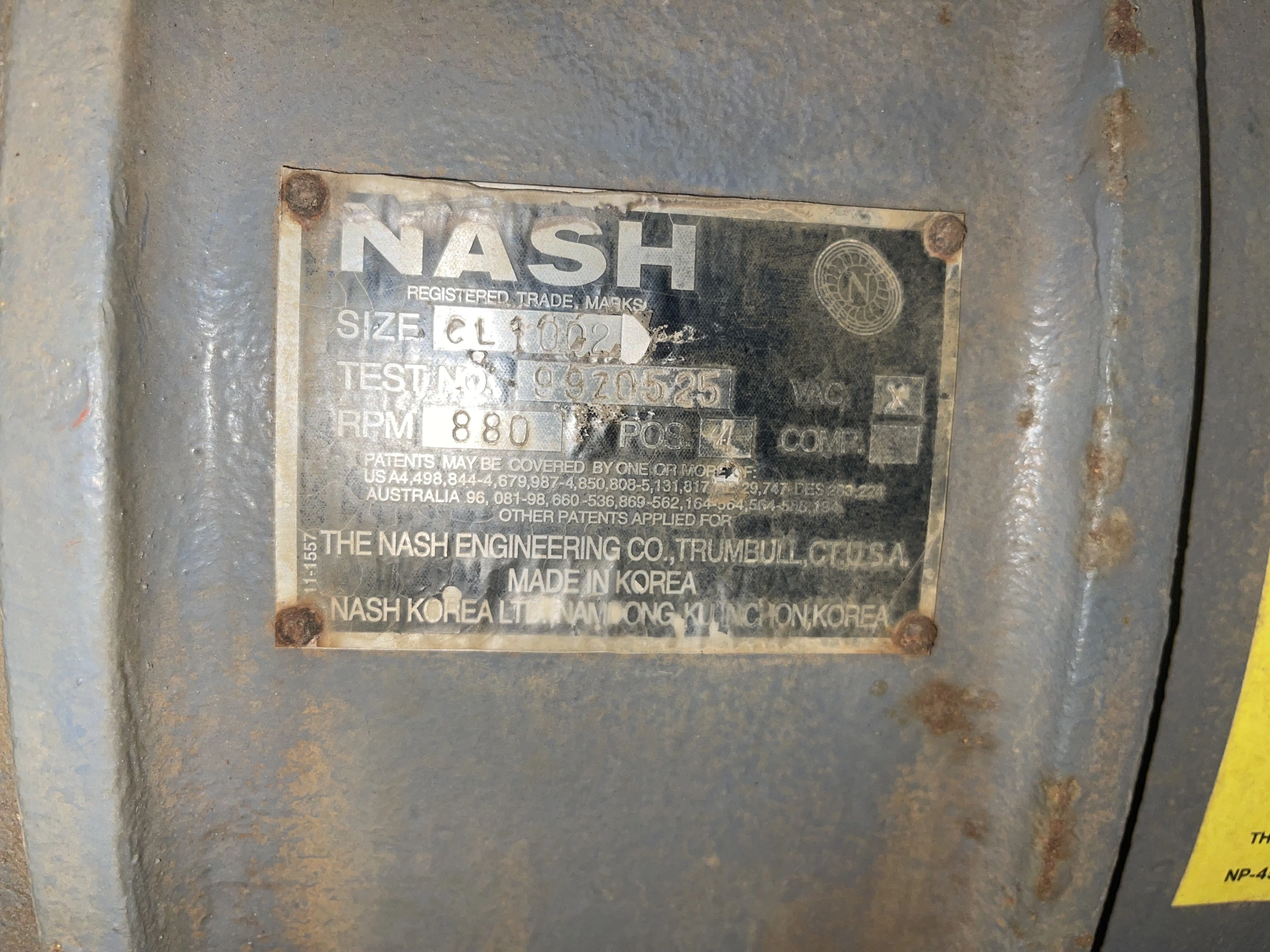 Nash Vacuum pump size CL1002