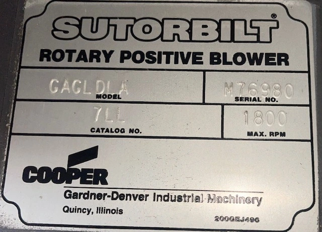 Gardner Denver Sutorbilt Blower GAGLDLA Catalog No. 7LL