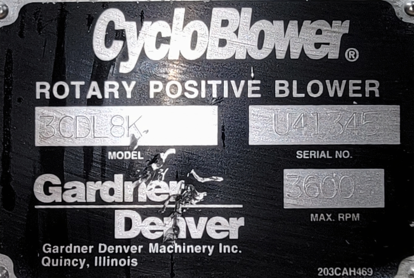 Gardner Denver CycloBlower Model 3CDL8K 3600 rpm