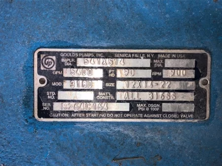Goulds pump model 3180 size 12×14-22