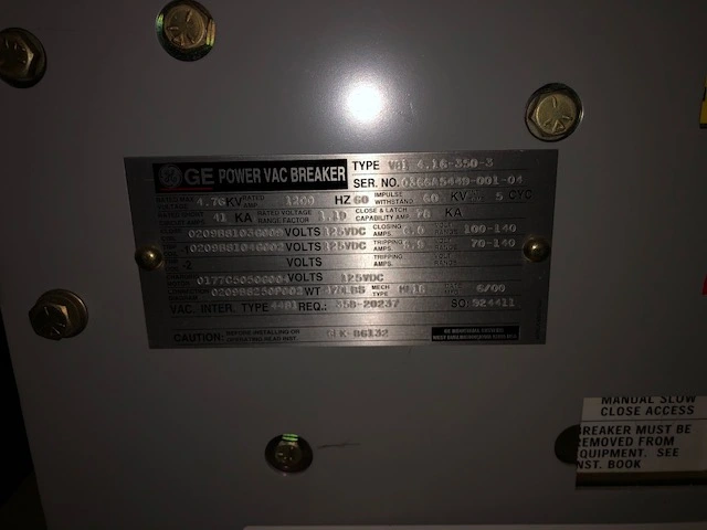 General Electric GE Power VAC Breaker, New Storeroom Spare