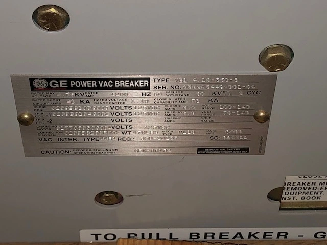 General Electric GE Power VAC Breaker, New Storeroom Spare