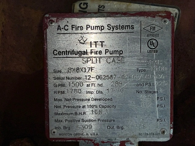 ITT A-C 8100 8x8x17F Centrifugal Fire Pump